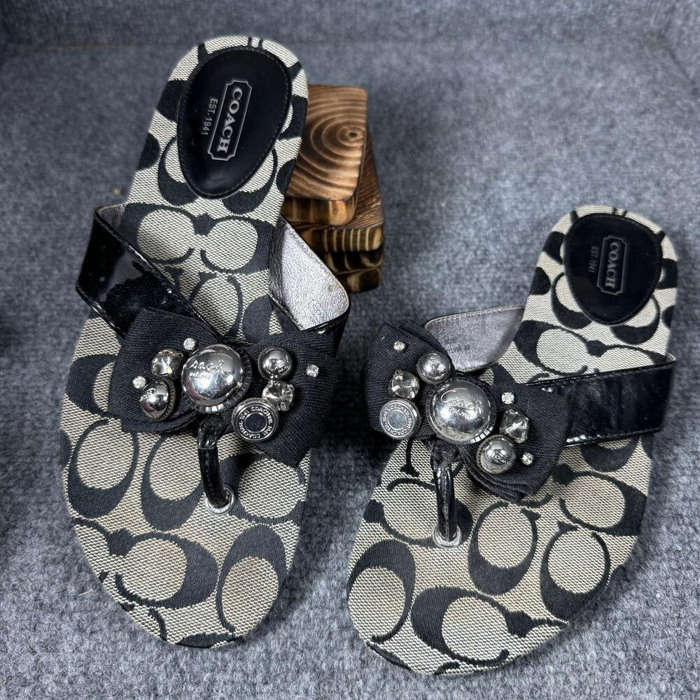 Coach Sylvia Slides Women's 6B Gold/Brown Logo Allover Studded Flashy Preppy - Picture 3 of 8